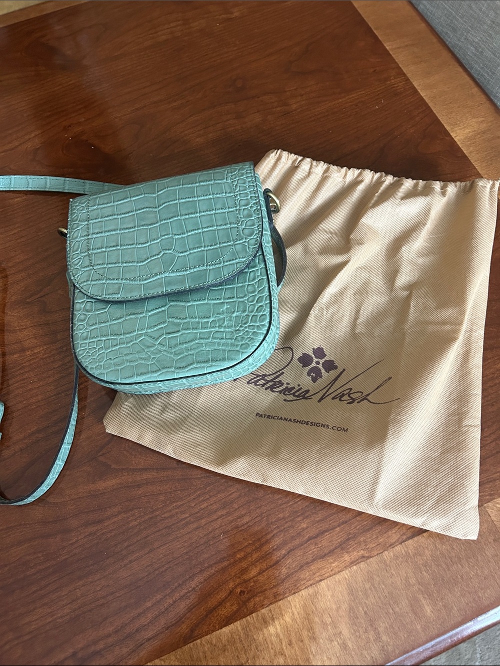 Patricia Nash Teal Croc-Embossed Crossbody Bag